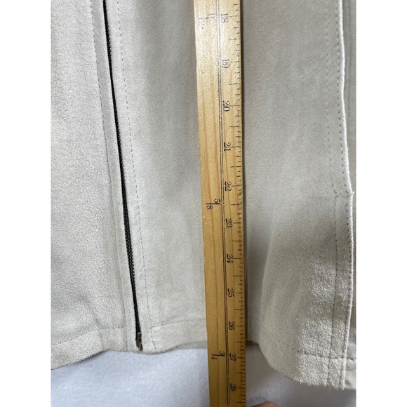 Chicos Size 3 - XL Beige Leather Jacket Collared Full Zip Pocket Front Women - Picture 5 of 14